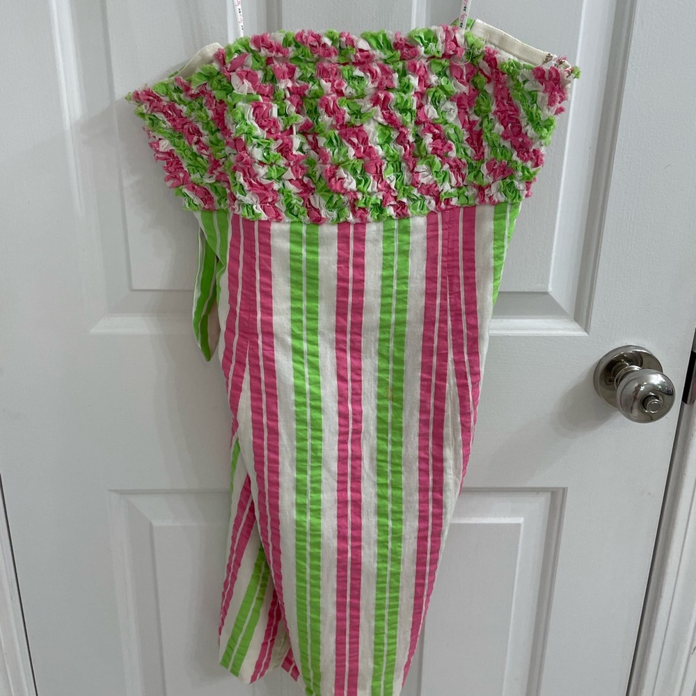 Pink and Green Striped Strapless Lily Pulitzer Dress